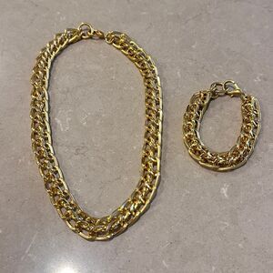 Chunky Gold-Tone Chain Link Necklace & Bracelet Set